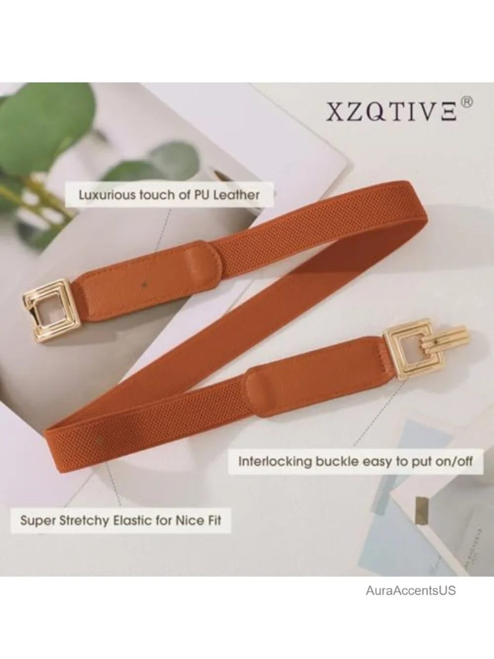 2 Pack Women's Skinny Stretchy Cinch Belt with Retro Gold Buckle